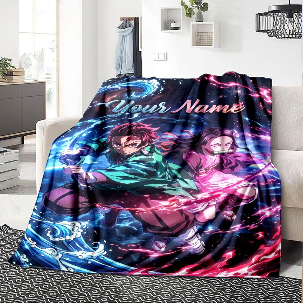 Name Custom Nezuko Print Flannel Blanket High Quality Warm Comfortable Cover for All Seasons Perfect for Gifts Home Decor