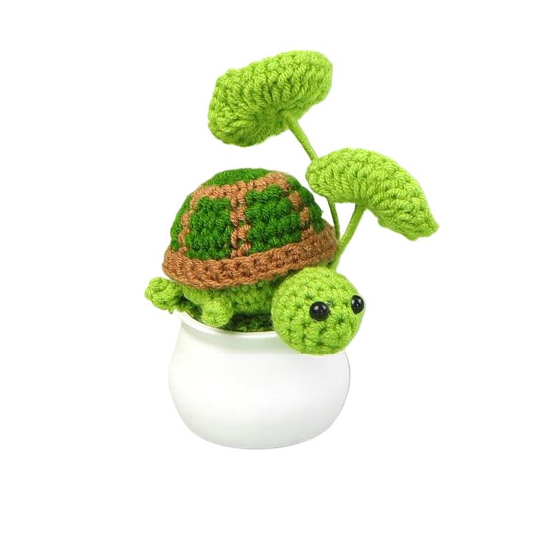 

1PC Finished Kintted Creative Desktop Decor Handmade Small Ornament Cute Crochet Turtle Fake Potted