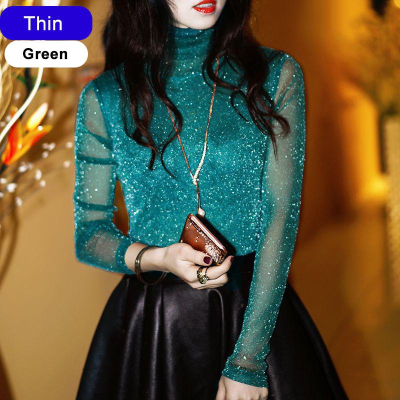 Dámská krajková košile s fleecovou podšívkou, Sexy průsvitná síťovaná košile s dlouhým rukávem, Elegantní módní top