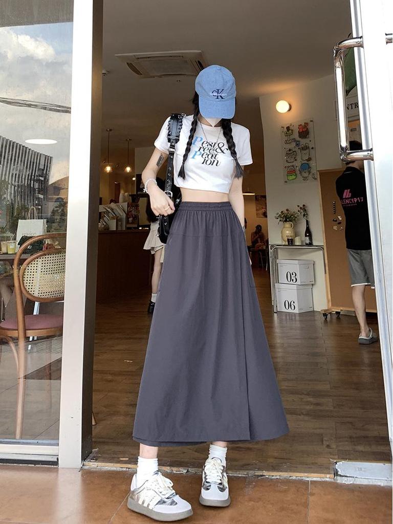 Summer High Waist A-Line Workwear Skort for Women – 2025 New Petite, Loose Slimming, Mid-Length Design