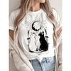 European Sizes Relaxed Fit Women's Casual Short-Sleeve T-Shirt | Breathable Fabric, Celestial Cat & Moon Print