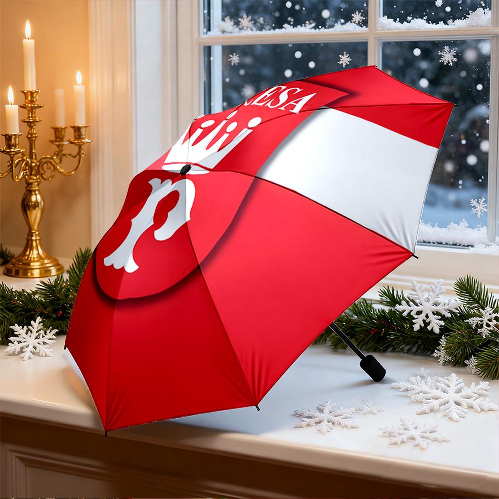 Umbrella with Vintage Crown Princesa Heraldic Crest Print, Elegant Red Umbrella for Women, Travel Gift Rain Accessory