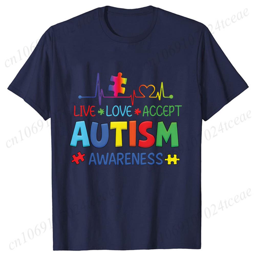 Damenbekleidung Live Love Accept Autismus-Bewusstseins-T-Shirts für Frauen Bewusstseinsmonat Grafik Y2k Oberteile Autismus Sommer-T-Shirts