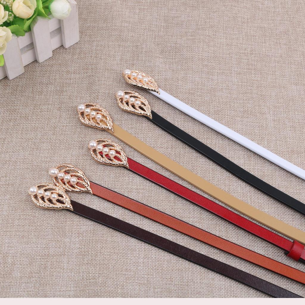 Versatile Women's Genuine Leather Belt - Korean Style, Pearl Double Buckle, Decorative Waist Chain for Skirts and Dresses