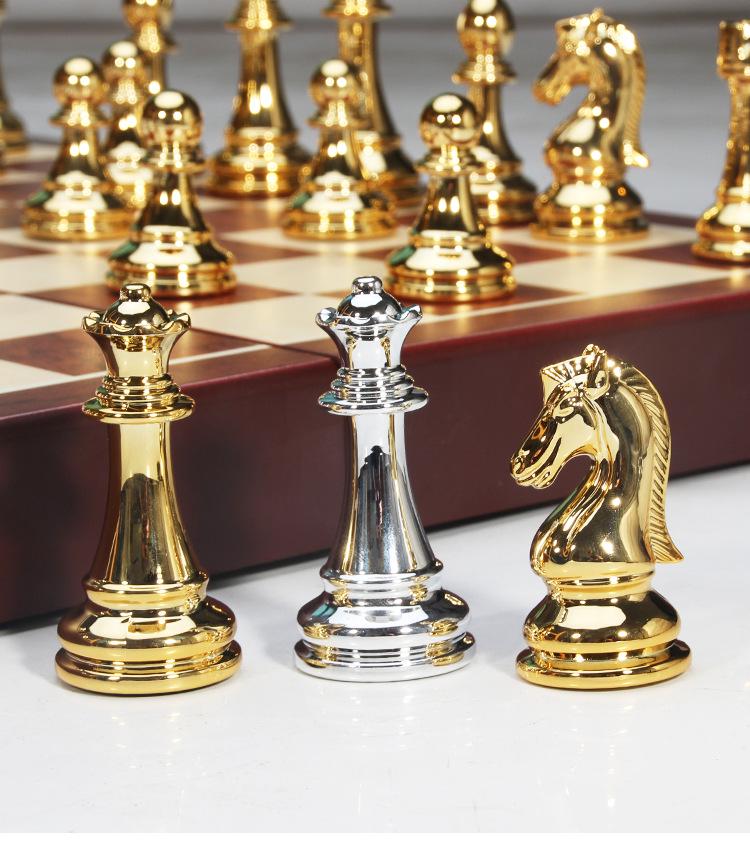 High-End International Metal Acrylic Folding Chess Set with Wooden Box
