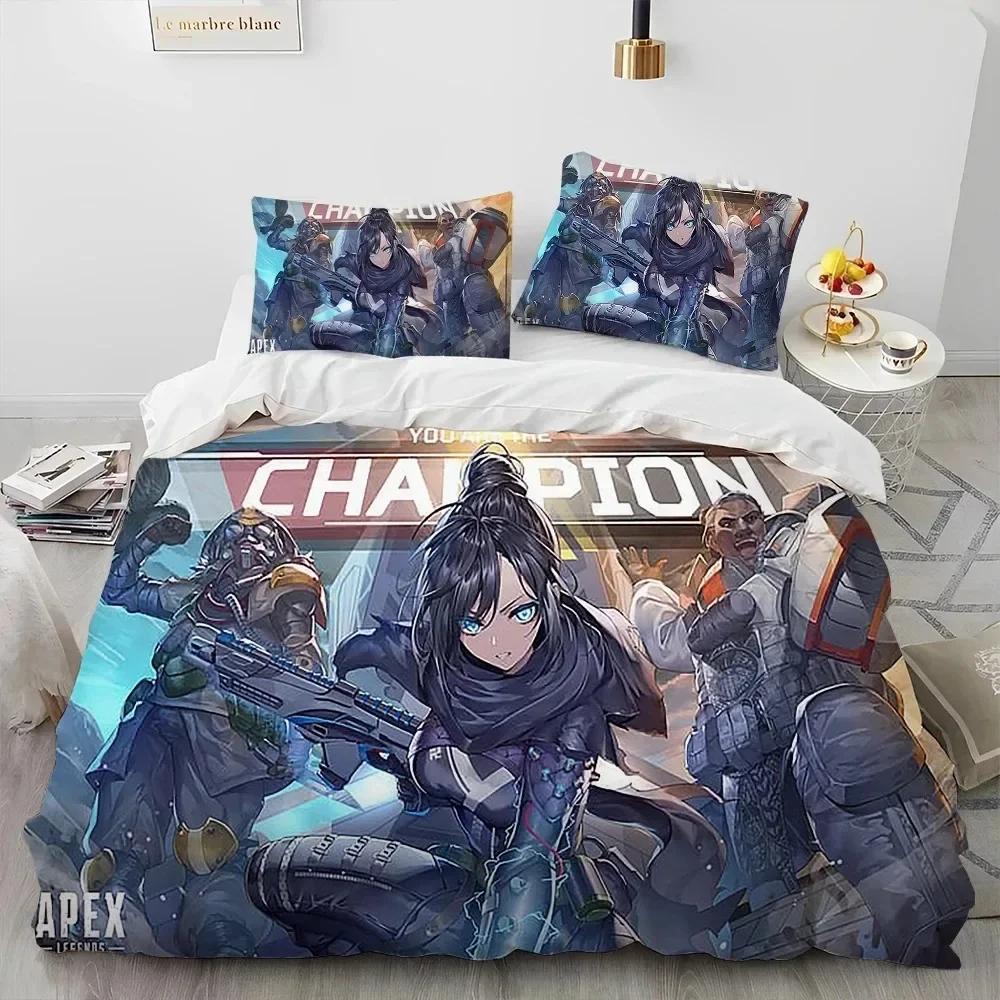 A-Apex Legends Game Gamer Cartoon Bedding Set Printed Bed Set With Pillowcase Bed Duvet Cover Soft Single Double Queen King Size