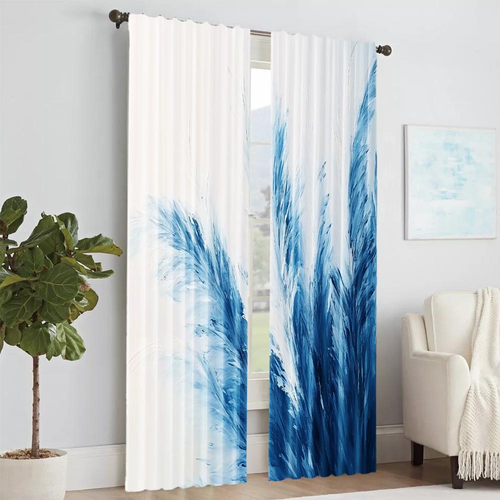 Set Of 2 Versatile Polyester Transparent Curtains Home Decoration Blue Leaves Use Bedrooms Living Rooms Made Great Room Window Treatment