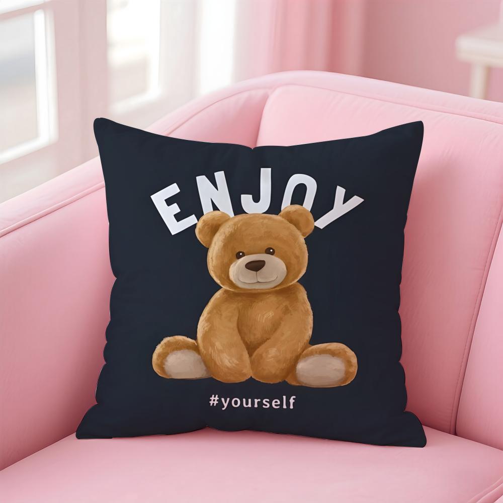 Cute Accompany Children Teddy Bear Cushion Cover Linen Pillowcase Cover Soft Decor for Sofa Home Room