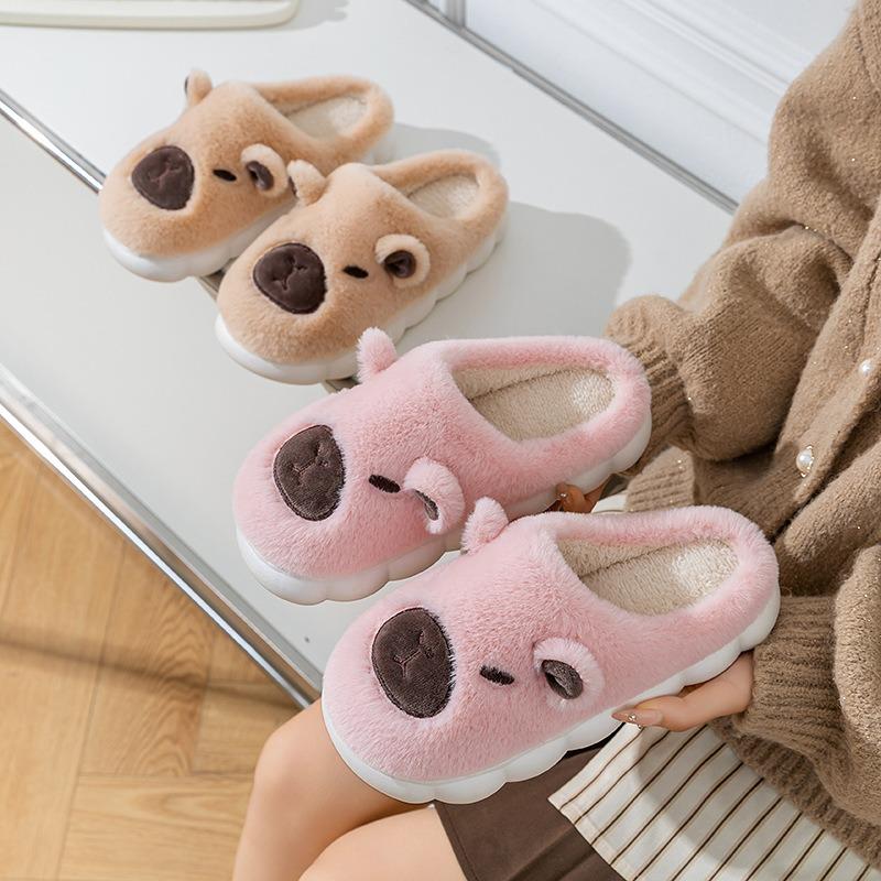 New cotton slippers women's autumn and winter plush non-slip and warm couple cute confinement shoes