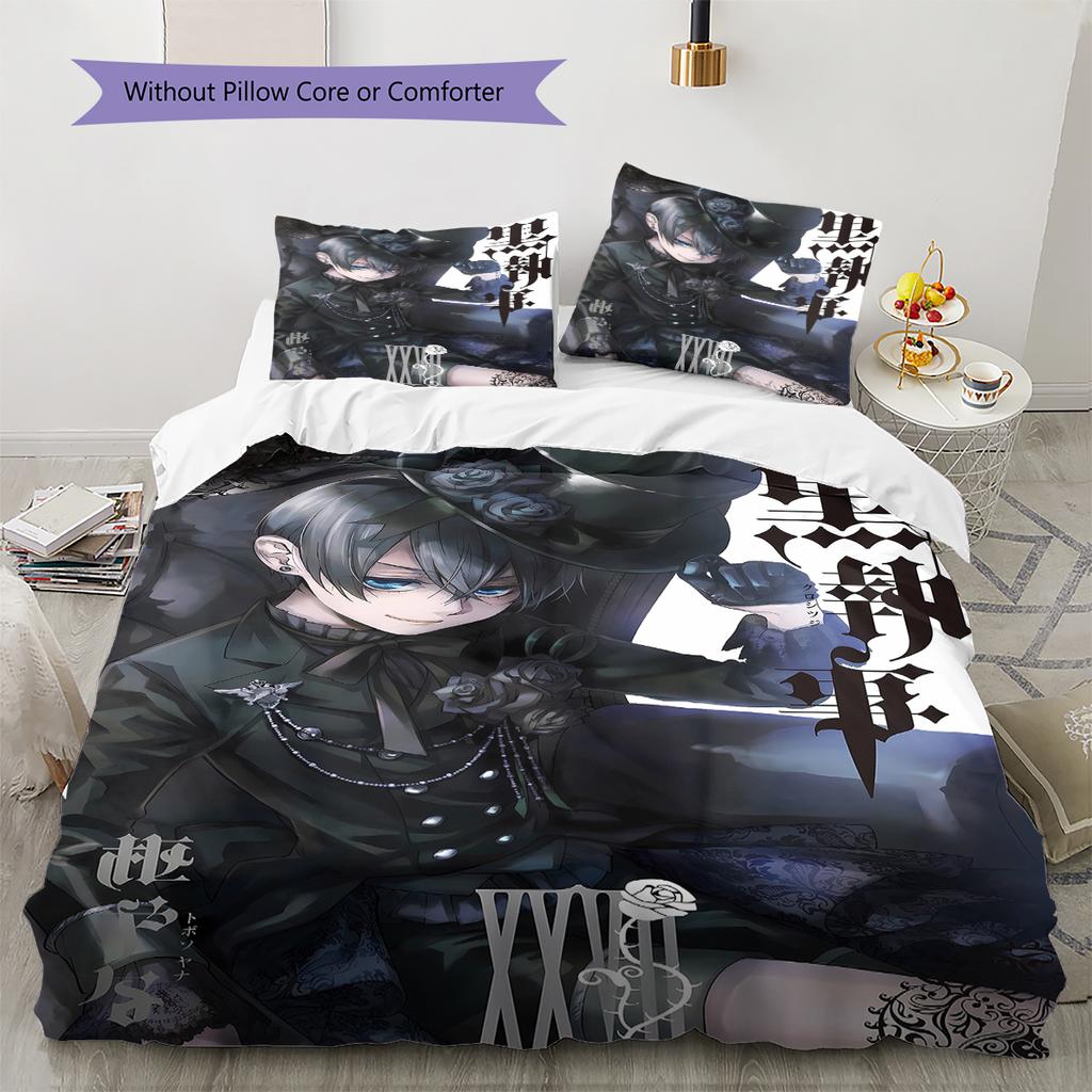 Black Butler Pattern Bedding,Quilt Set Quilt Cover Pillowcase Home Birthday Gift (1 * Duvet Cover + 2 * Pillowcase, Without Core)