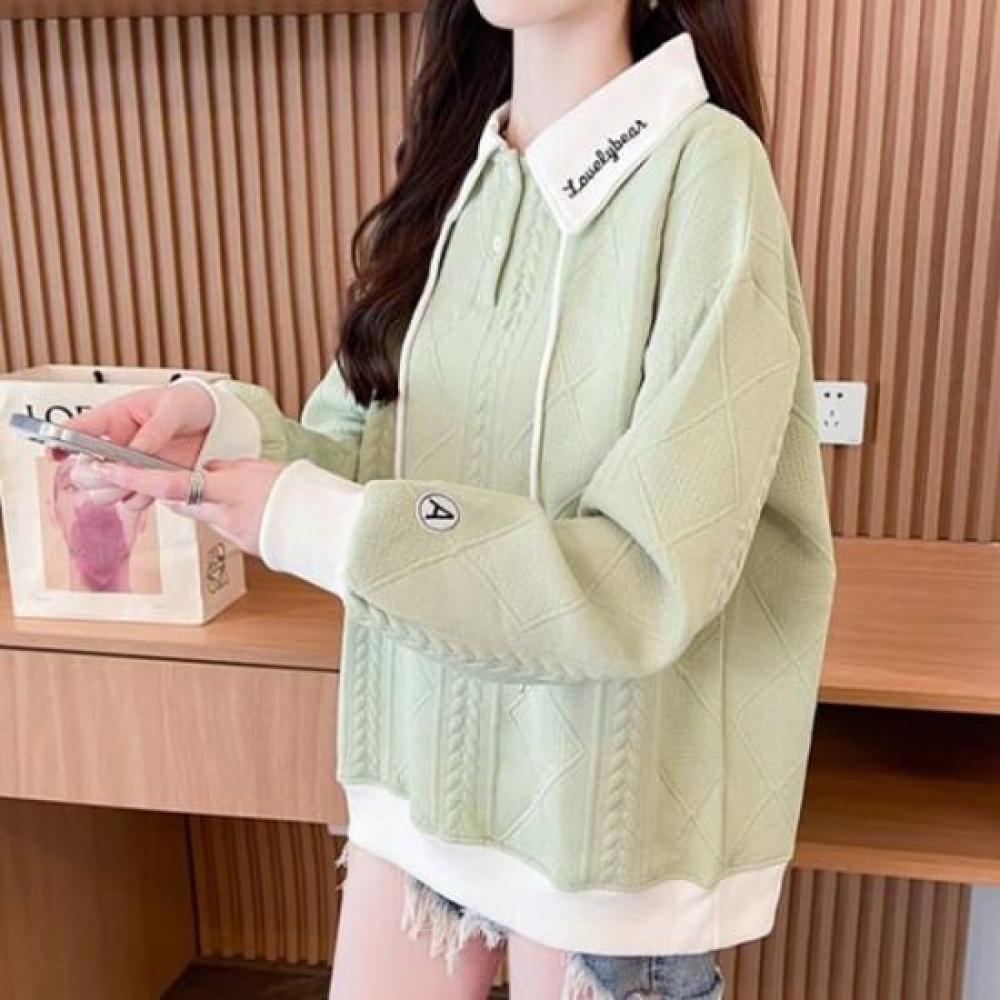 Navava Women Lovely Embroidery Collar Long Sleeve Sweatshirt Nt2879