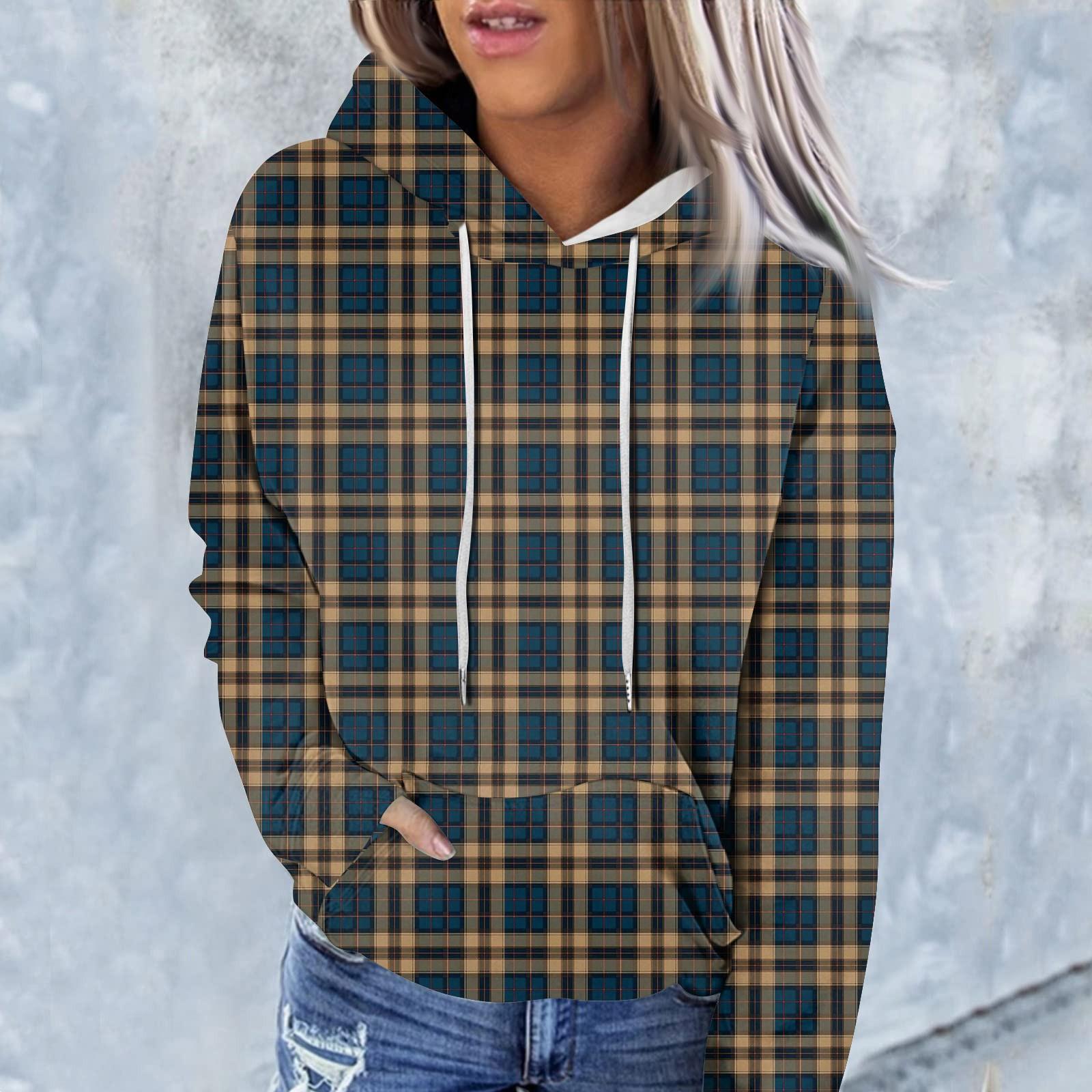 Женская модная повседневная толстовка с капюшоном и длинным рукавом в клетку M темно-синий — фото 4