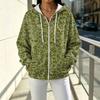 Women's Casual Loose Fit Printed -Lined Hooded Zip-Up Cardigan