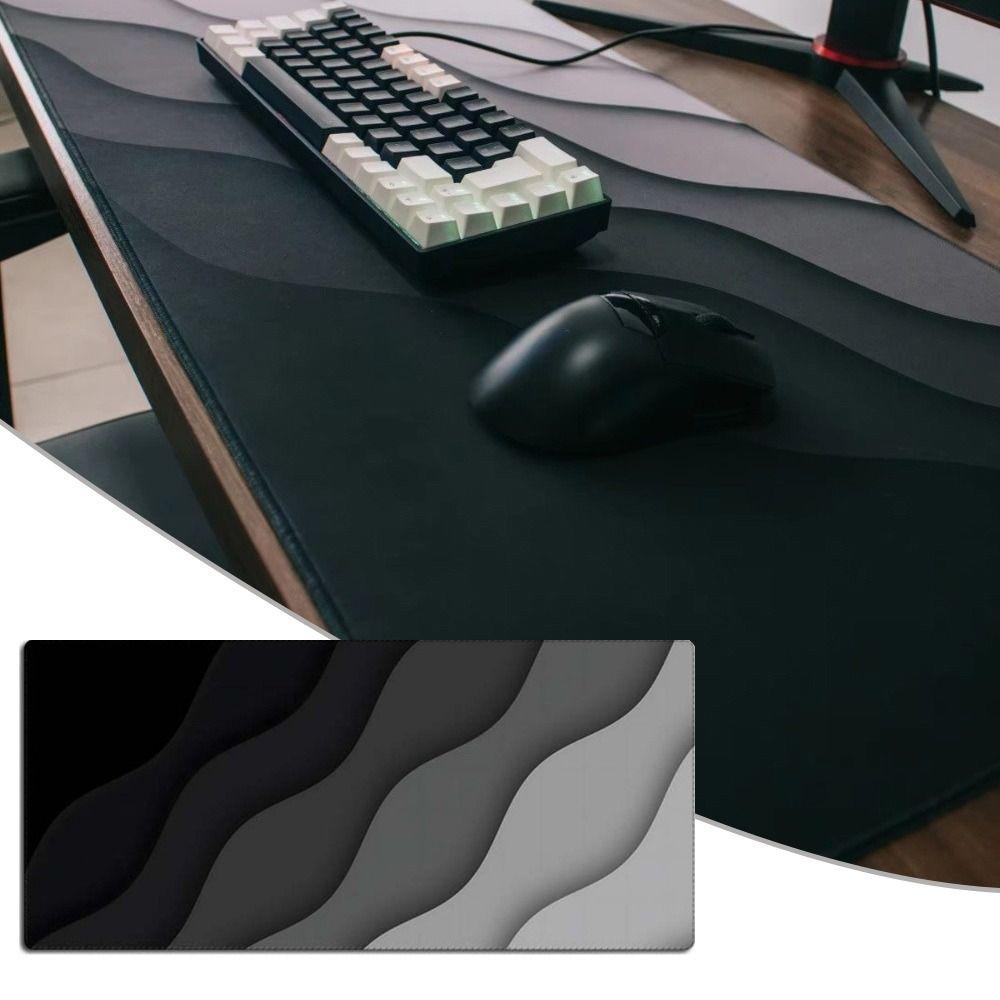 Stitched Edges Gaming Mouse Pad Black Grey Wave Ergonomic Mouse Mat Office Desk Use