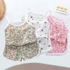 Neues Kinder Oberteil+Shorts Set Sommer Dünn Baby Baumwolle Weste Ärmellos Loungewear Set für Mädchen Anzug