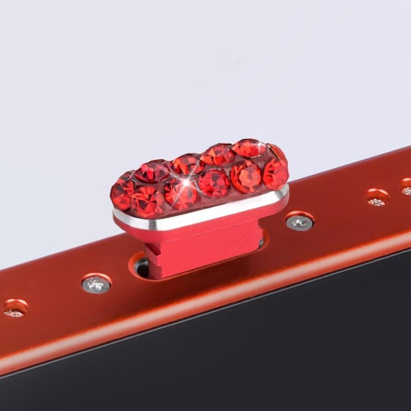 1pc Colored Rhinestone Metal Dustproof Charger Base Plug Cover, Artificial Diamond Charm Charging Port Protector