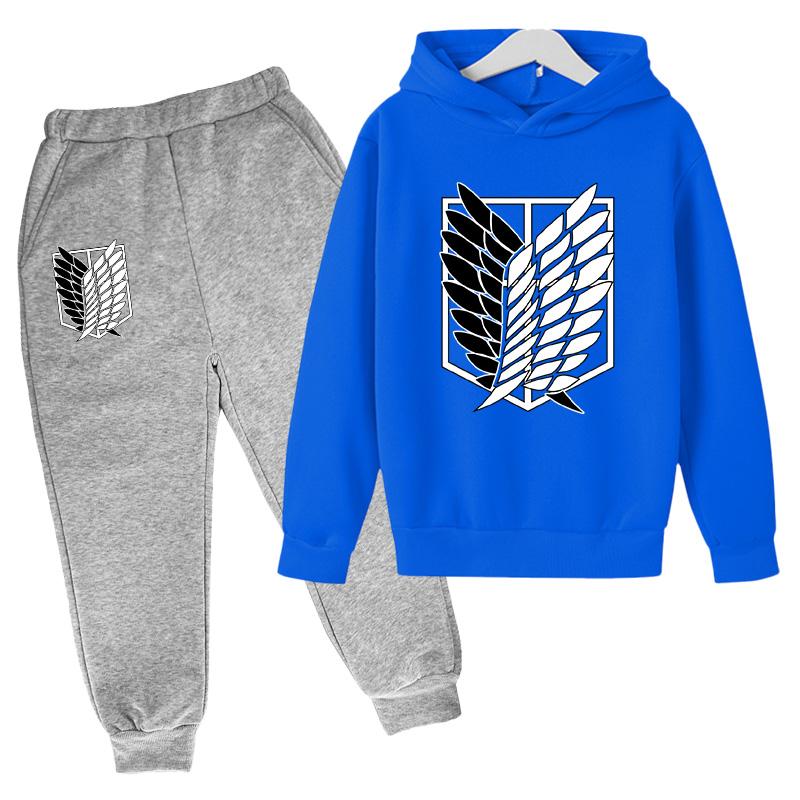 Japanese Manga Children Spring And Autumn Hoodie Pants Two Piece Suit Boys And Girls Outdoor Sports Set Kid Casual Pullover Coat