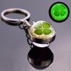 Clover Keychain Luminescent Four Leaf Clover Glass Ball Double Side Metal Pendant Keychain Lucky Jewelry Gift