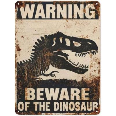 Lustiges Retro-Warnschild 'Vorsicht vor dem Dinosaurier' aus Blech - Metall Wanddeko Poster Vintage Blechschild für Zuhause Bar Garage Garten Terrasse Veranda 26T0104 26T0104