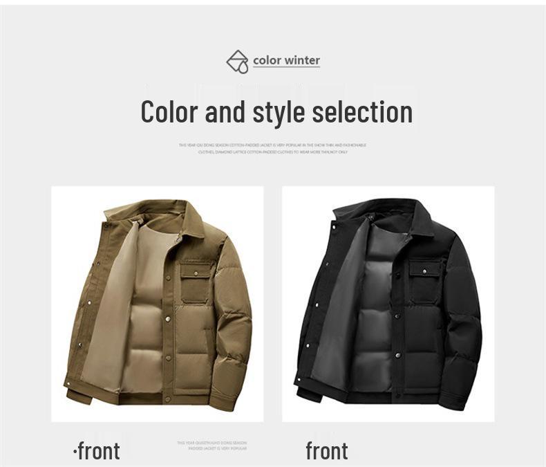 2025 Winter Men's Corduroy Patchwork Lapel Down Jacket - Thick Casual Baseball Style Outerwear