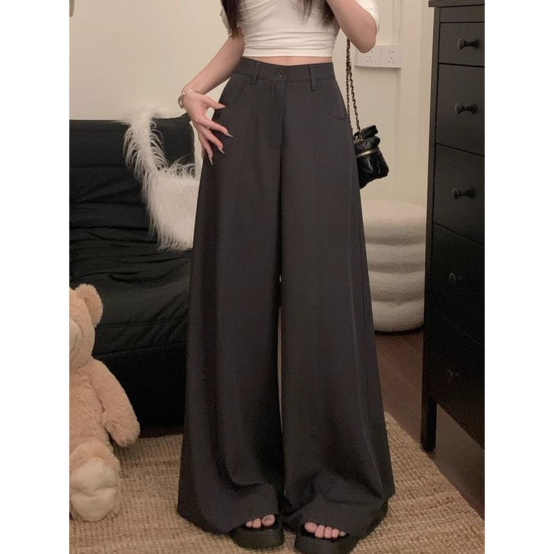Kumikumi Retro Pure Color High Waist Casual Pants Suit Pants Women's Autumn Loose Drooping Loose Pants Mop Pants