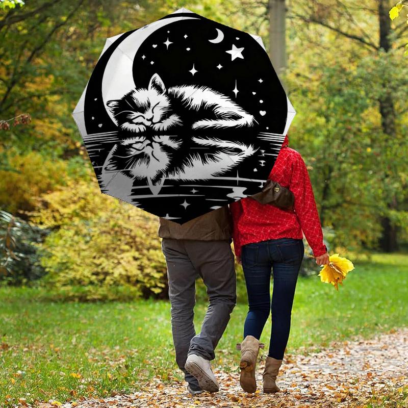 1pc cat moon Automatic Folding Umbrella, Heavy Duty 8 Rib Iron Frame,  Suitable for Travel, Daily Use, Birthday, Decor Gift  38