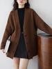 Premium solid color v-neck pocket sweater jacket women's autumn and winter 2026 new loose lazy wind knitted cardigan thick