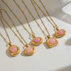 X&L Sweet Heart Irregular Wavy Pink Natural Stone Pendant Necklace 18K Gold Plated Stainless Steel Waterproof Fashion Jewelry