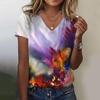 Floral Flower 3D Print T-Shirts Women's Summer V-Neck Short Sleeve T Shirt Street Y2K Casual Tees Harajuku Tops Female Clothing