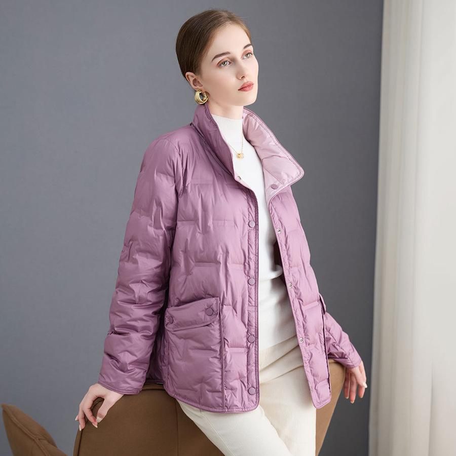 Winter new double-sided fashion pressed glue light down jacket women's short white duck down light warm jacket