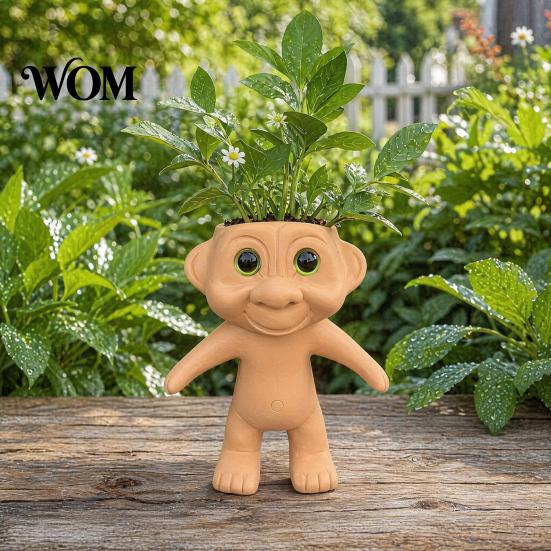 Small Flower Pot Cute Troll Planter, Decorative Resin Flowerpot, Novelty Plant Shape Planter for Succulents Indoor Outdoor Decoration, Unique