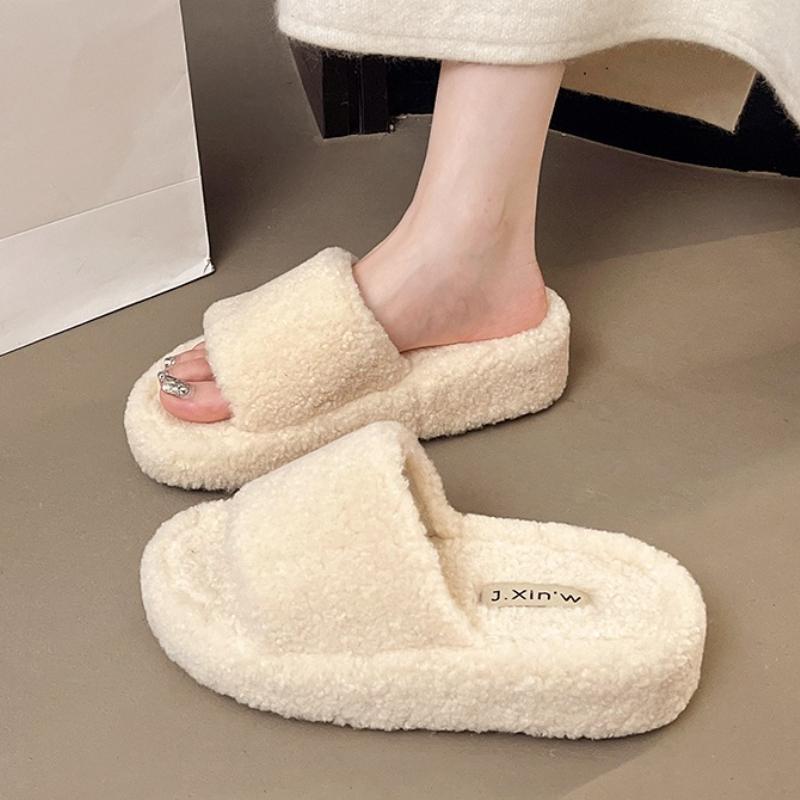 Mode Damen Pelz Hausschuhe Lässige Flache Schuhe Mode Kurzer Plüsch Wildleder Zehentrenner 2025 Winter Gemütliche Slingback Damen Pantoletten Zapatos Mujer