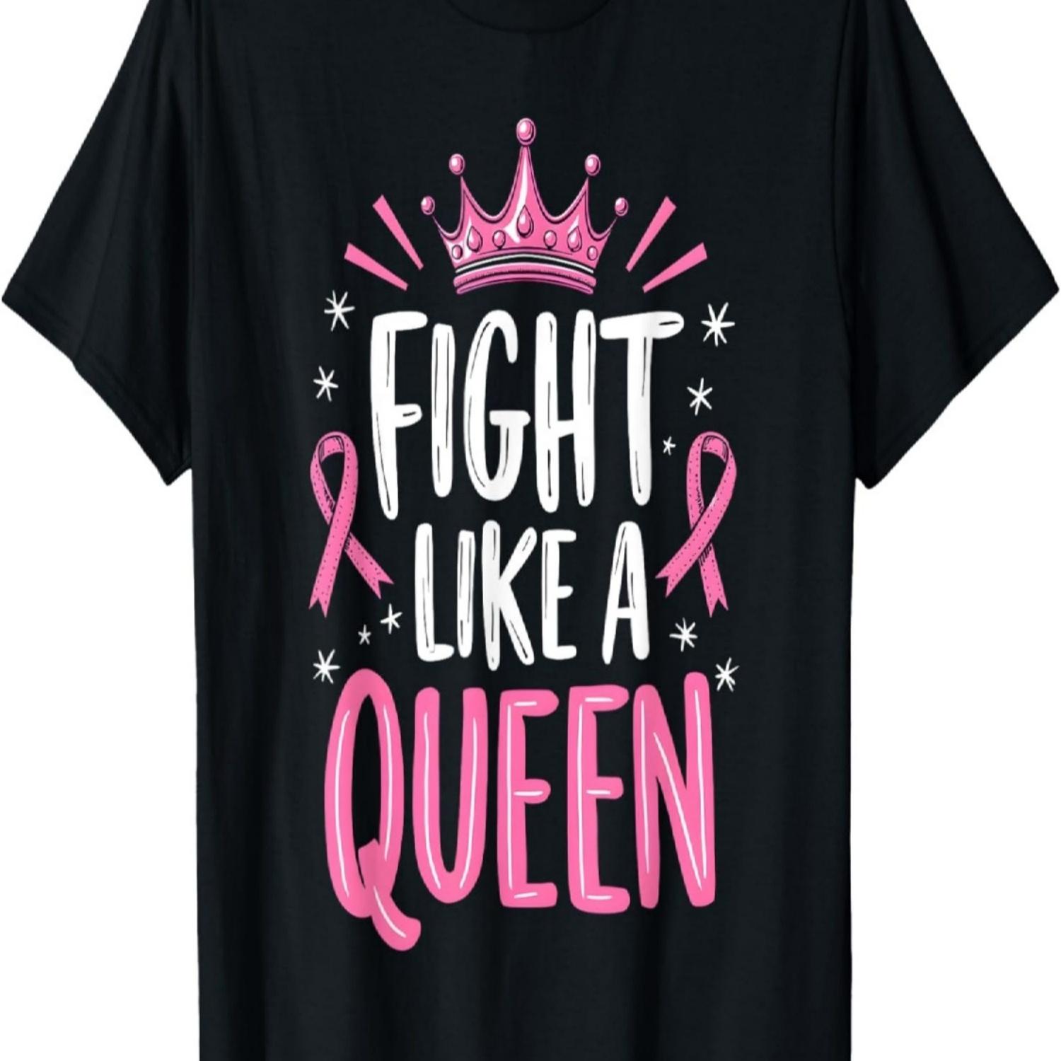 Fight Like A Queen Breast Cancer Awareness Pink Ribbon Women T-Shirt(1) S чёрный