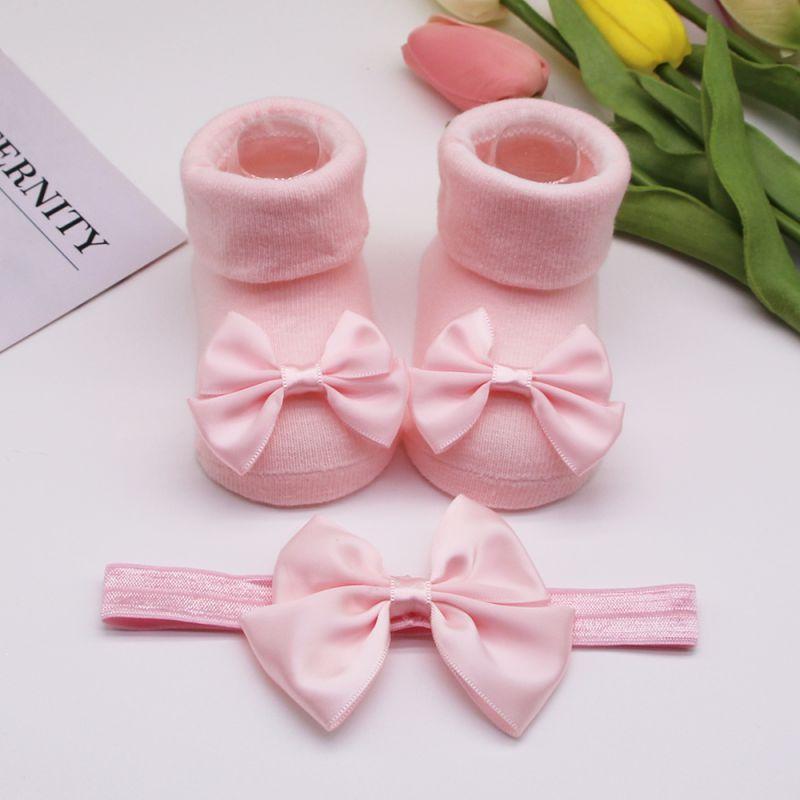 Girls Headband + Socks Set 0-12 Months Cute Toddler Princess Socks Autumn Infant Bow-knot Socks