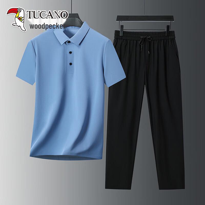 TUCANO Men s Ice Silk Polo  Casual Pants Set 5XL