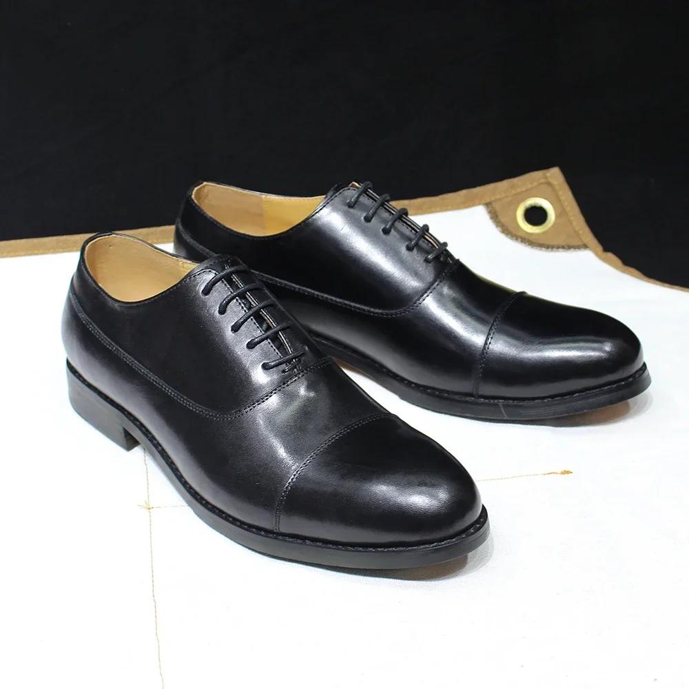 Fashion Luxury Genuine Leather Men's Oxford Dress Shoes Lace-Up Solid Cap Toe Oxfords Crocodile Print for Office Wedding Party