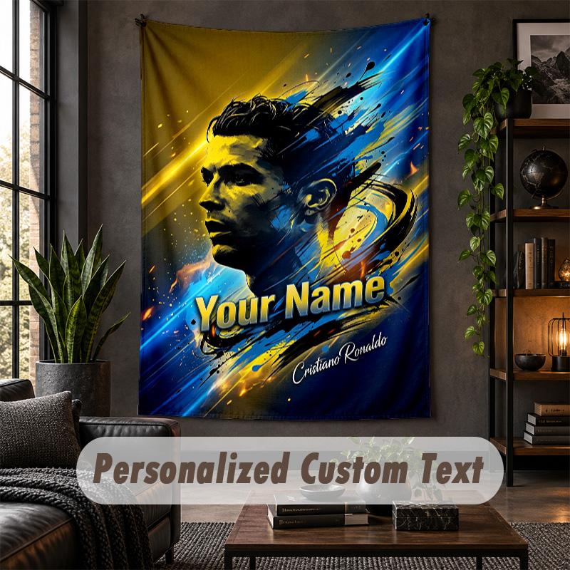 Arazzo da Parete Personalizzato, Testo Personalizzato Cristiano Ronaldo, Arte da Parete in Tessuto Morbido per Decorazione Interna