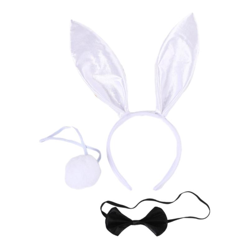 Plush Rabbit Ear Shape Headband Bowtie and Tail Set Carnival Costume Supplies