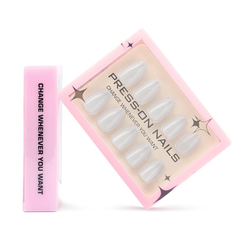 30PCS Simple Nude Almond Fake Nail with Jelly Glue Pure Color Press on Short Nail Full Cover Acrylic Wearable Gel Nail for Women