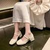 Soft leather temperament thick heel single shoes women's 2025 new autumn French Mary Jane shoes beautiful red women's small leather shoes