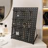 Metal Jewelry Display Rack with Open Pegboard Panel, 16 Movable Hooks and Adjustable Viewing Positions for Tabletop Retail and Craft Fair Displays