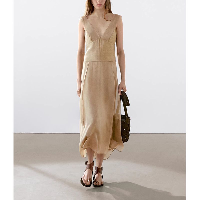 MD Summer New Arrival Women's Clothing French Minimalistic Temperamental Elegance Long V Neck Open Back Sleeveless Dress 6631585