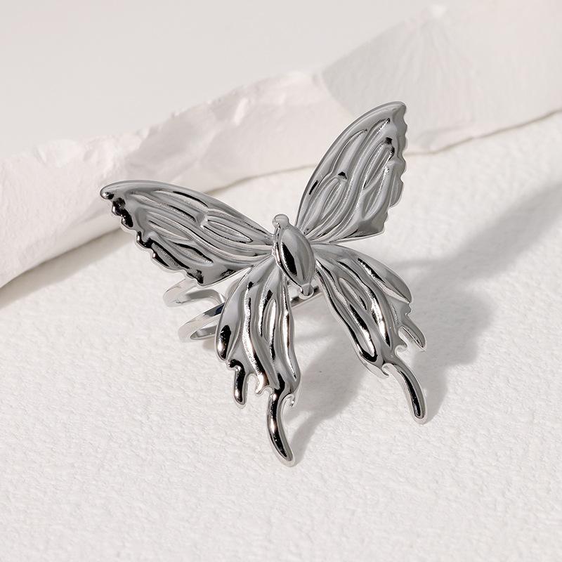 

1pc Stainless Steel Flower Butterfly Starfish Ring Vintage Silver Color Open Adjustable Rings for Women Men Personality Jewelry