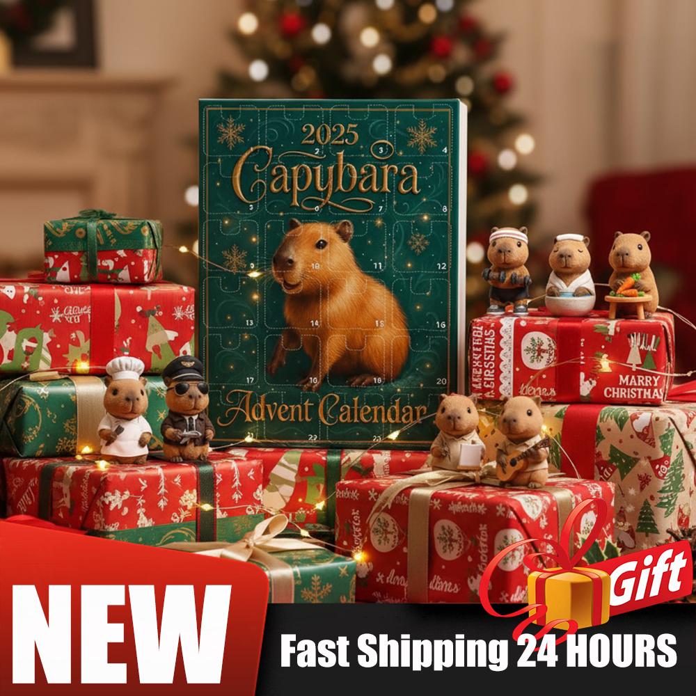 Capybara 24 Days Christmas Countdown Calendar with 24 2D Flat Capybara Ornaments Advent Calendar for Christmas Tree Home Decor