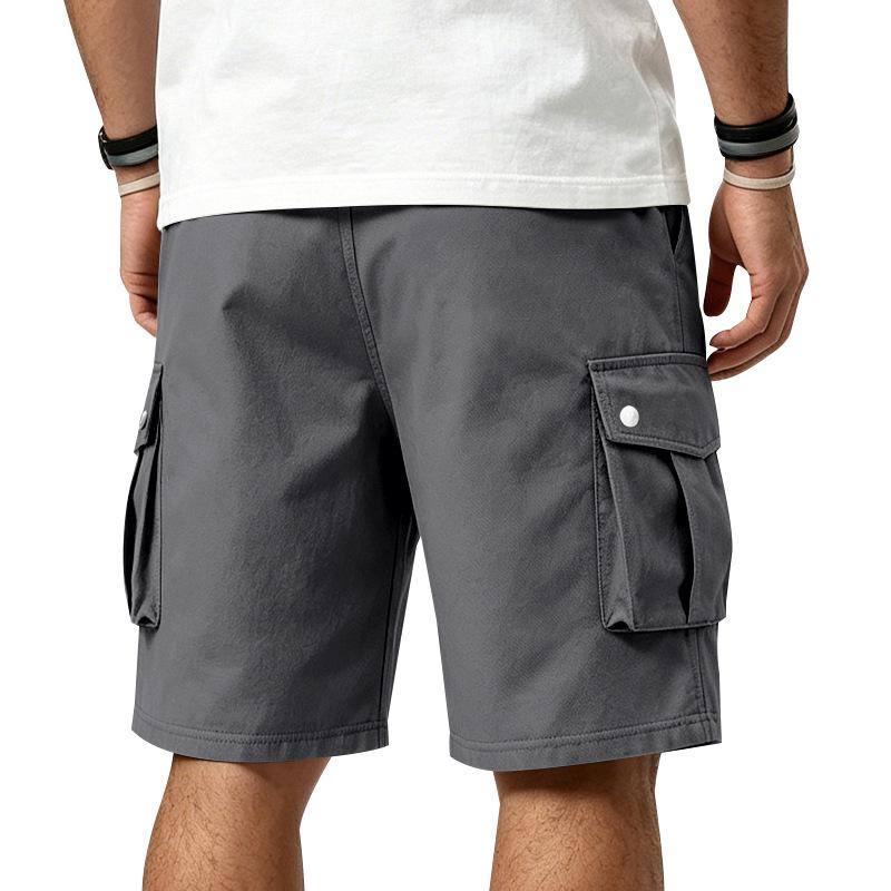 Men's Multi Pocket Cargo Shorts Elastic Waist Drawstring Loose Fit Casual Outdoor Work Shorts with Side Flap Pockets