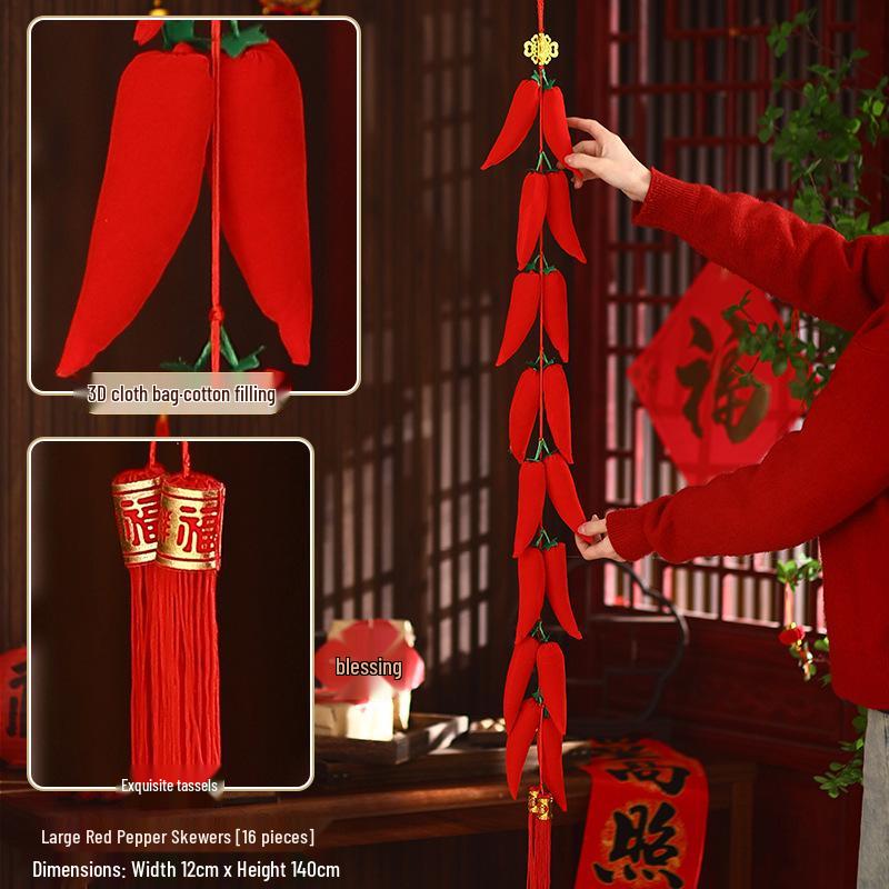 2026 Spring Festival Hanging Decorations: New Year Firecrackers, Lucky Bag, Chili, and Lantern Ornaments for Your Living Room