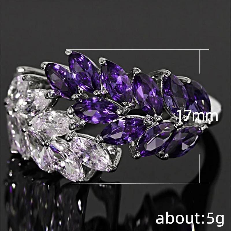 Delicate Silver 925 Jewelry Gemstone Ring for Women Amethyst Zircon Trendy Lady's Fighter Ornament Anniversary Party
