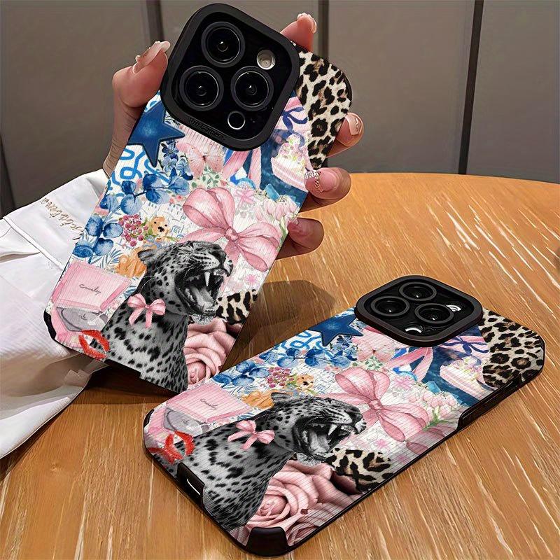 Leopard Floral Sheepskin Leather Phone Case For iPhone 17 16 16e Air 15 14 13 12 11 Pro XS Plus Max XR Camera Protect Shockproof
