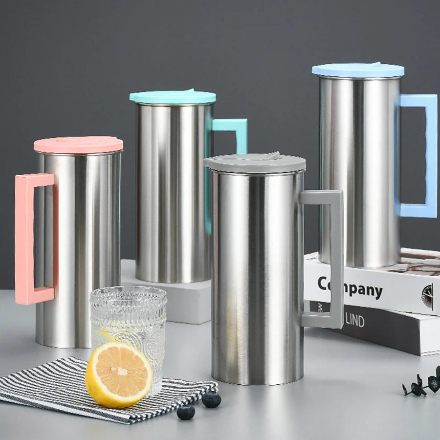 Edelstahl Kaltwasserkrug Wasserkrug mit Deckel Saftbehälter Wasserkrug Eistee-Krug oder Milchkrug für Kaffee