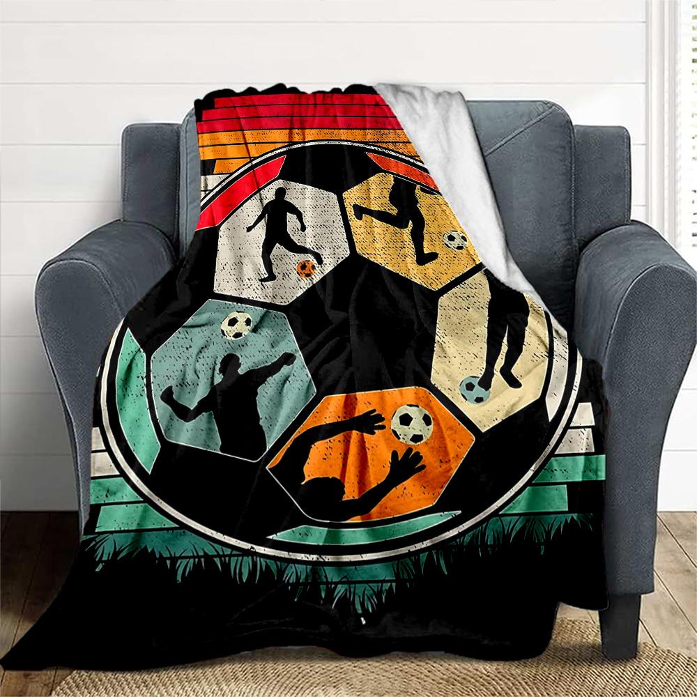 1pc Soccer Players Outdoor Blanket Lightweight Flannel, Soft & Warm, All-Season Use for Sofa, Outdoor, Camping, Living Room, Office087